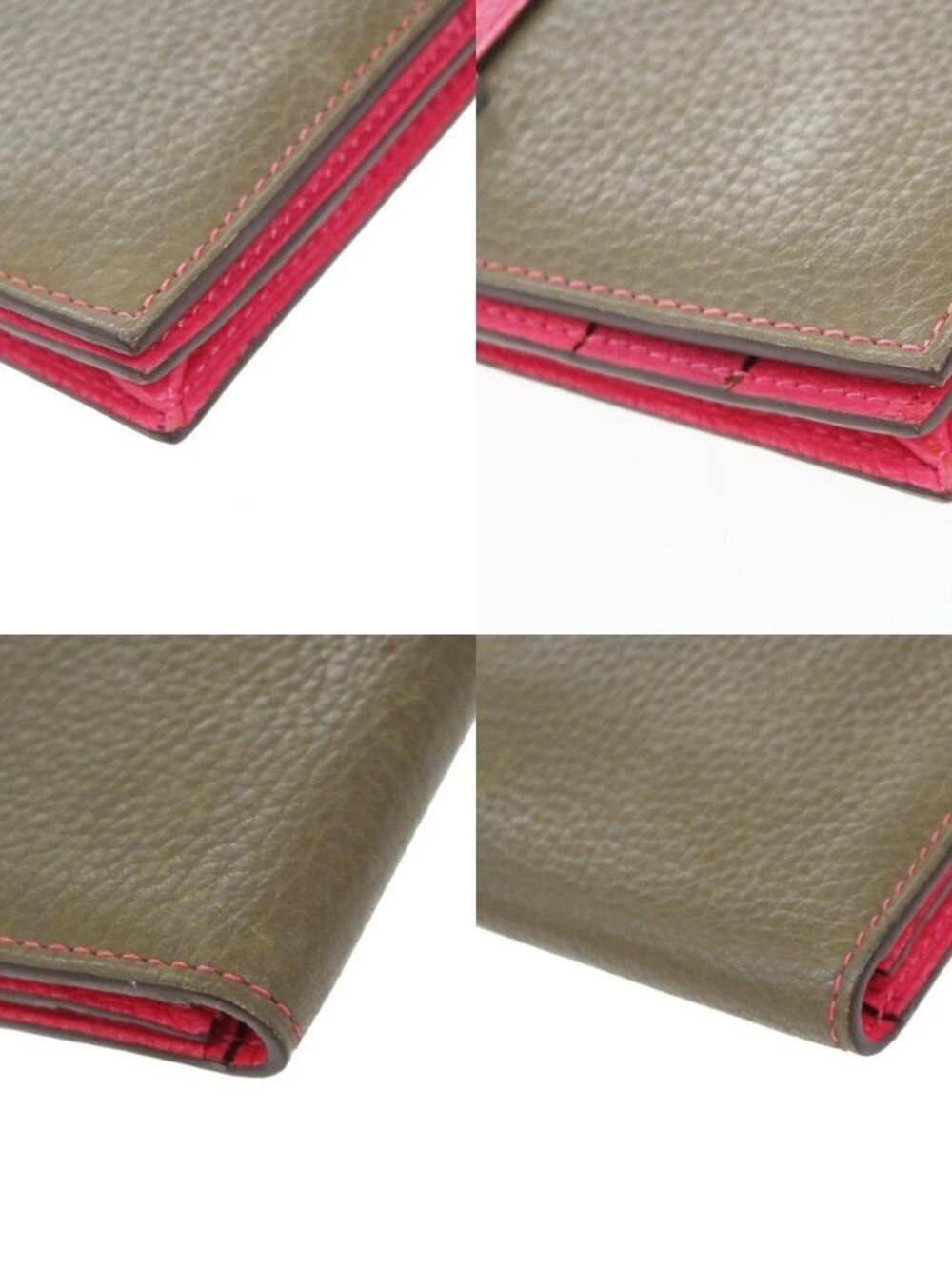 HERMES Bearn Bicolor Long Bifold Wallet Leather Brown Pink 80RP164 - Picture 7 of 16